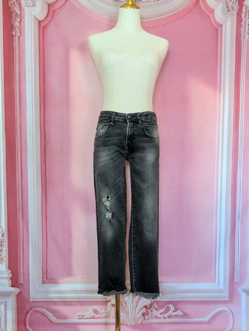 R13 Boy Straight Cut-Off Hem Jeans
